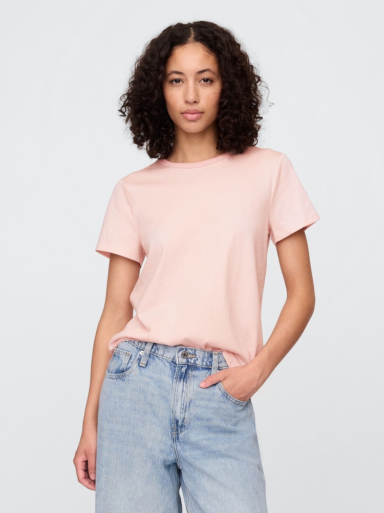 Светло-розовая - Хлопковая футболка с короткими рукавами Gap Favourite - Изображение 1 из 4