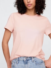 Светло-розовая - Хлопковая футболка с короткими рукавами Gap Favourite - Изображение 3 из 4
