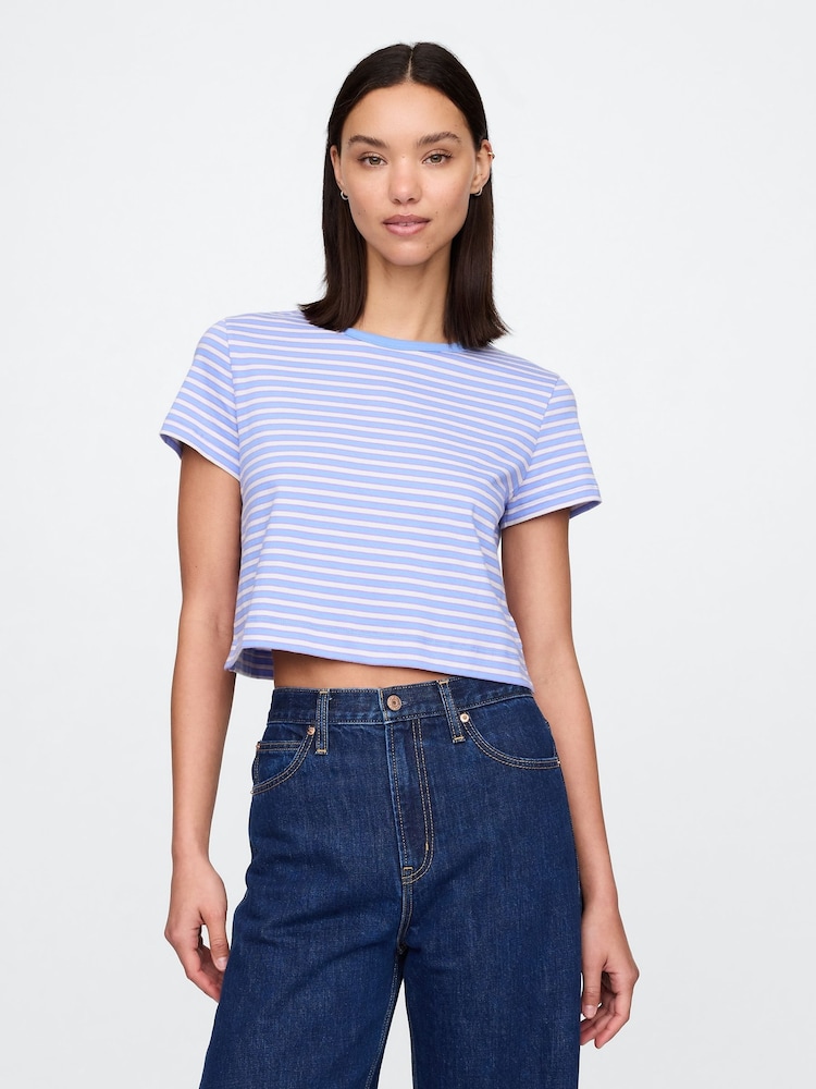 Blauw wit - Gap Organic Cotton VintageSoft Cropped T-Shirt - Image 1 of 5