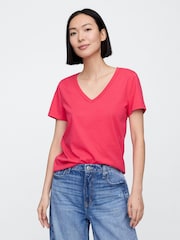 Gap Pink V-Neck Favourite Cotton Short Sleeve T-Shirt - Image 1 of 5