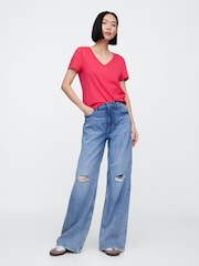 Gap Pink V-Neck Favourite Cotton Short Sleeve T-Shirt - Image 3 of 5
