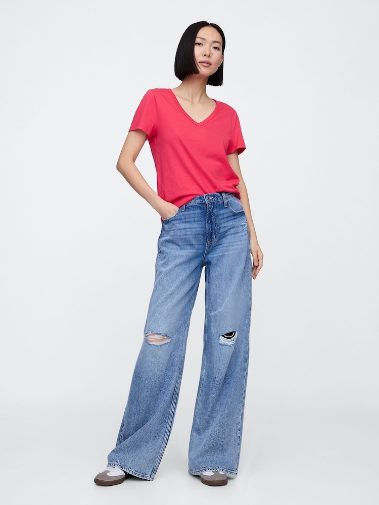 Gap Pink V-Neck Favourite Cotton Short Sleeve T-Shirt - Image 3 of 5