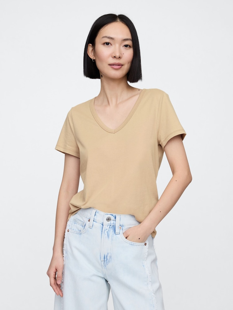 Бежевый - Хлопковая футболка с короткими рукавами Gap Favourite - Изображение 1 из 5
