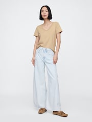 Бежевый - Хлопковая футболка с короткими рукавами Gap Favourite - Изображение 3 из 5
