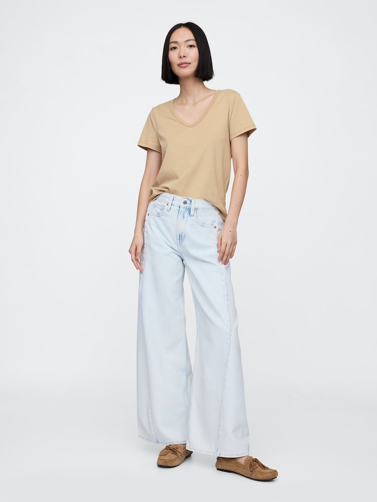 Gap Beige V-Neck Favourite Cotton Short Sleeve T-Shirt - Image 3 of 5