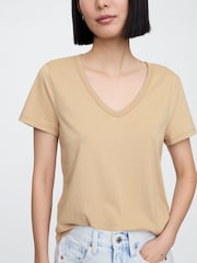 Бежевый - Хлопковая футболка с короткими рукавами Gap Favourite - Изображение 4 из 5