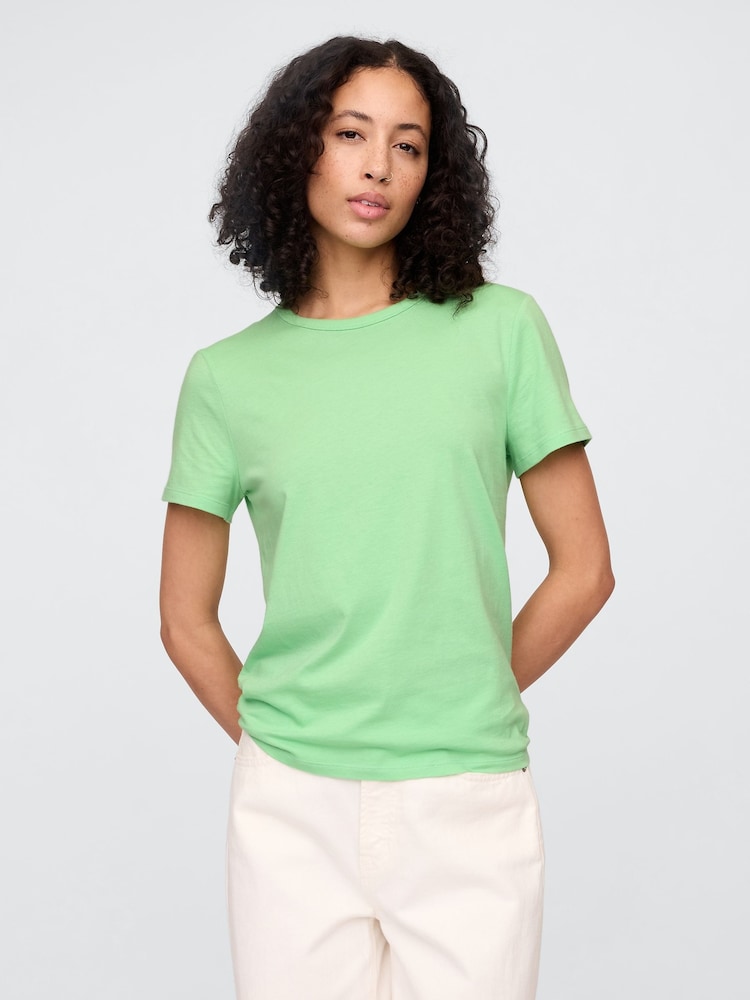 Зеленый - Хлопковая футболка с короткими рукавами Gap Favourite - Изображение 1 из 5