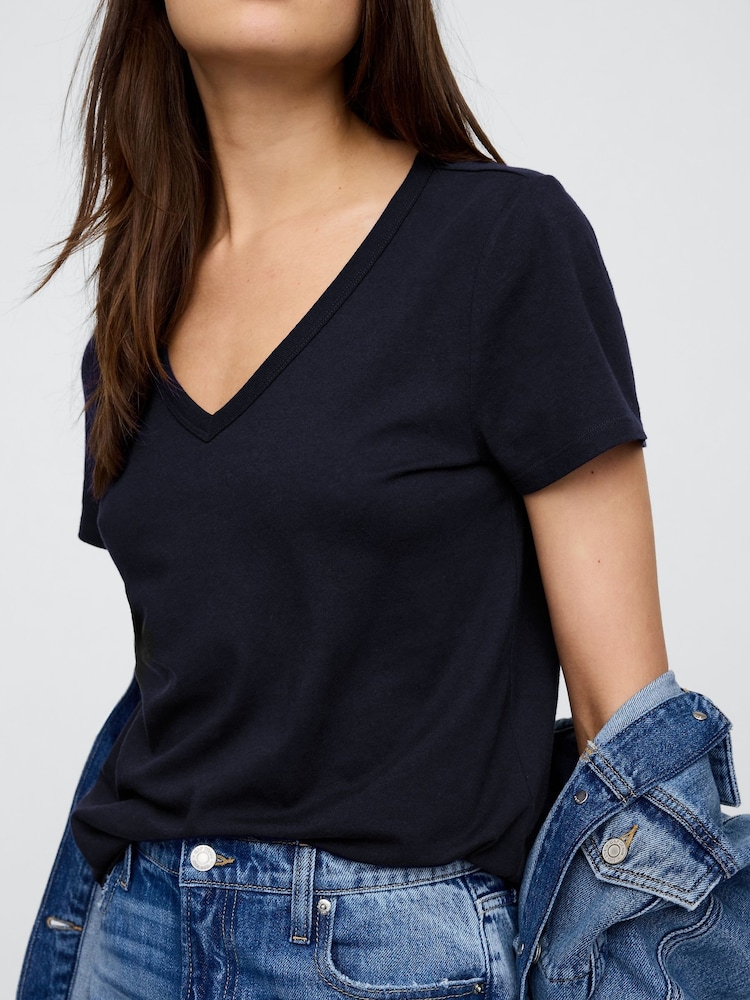 Gap Blue V-Neck Favourite Cotton Short Sleeve T-Shirt - Image 4 of 6