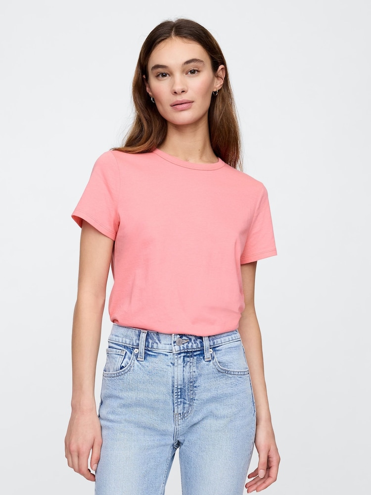 Розовый - Хлопковая футболка с короткими рукавами Gap Favourite - Изображение 1 из 5