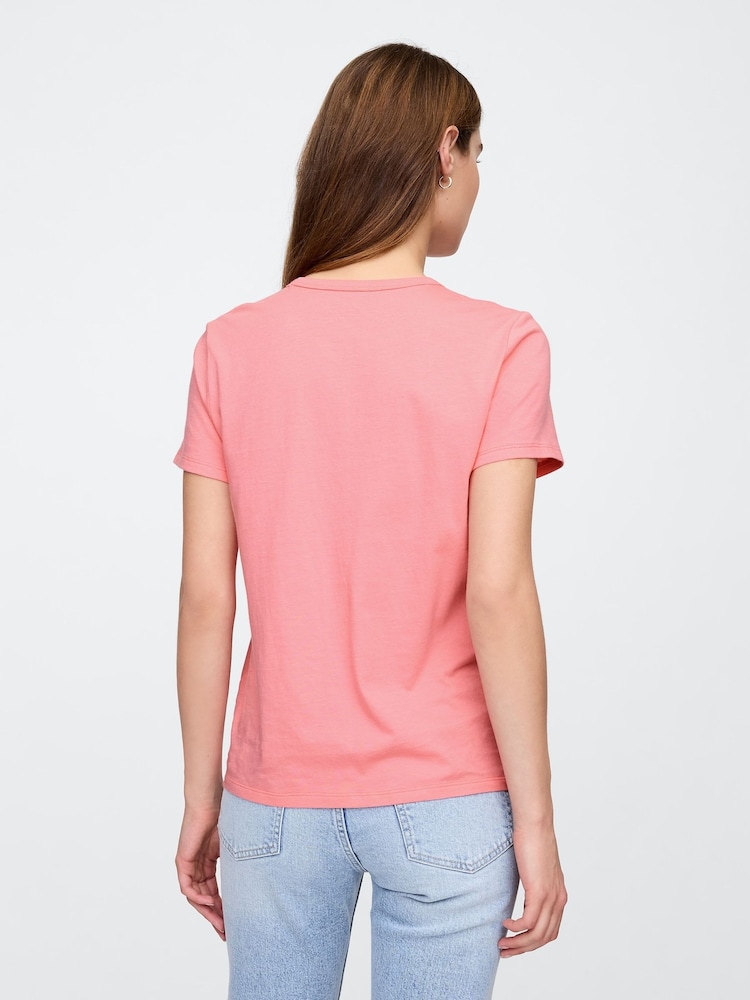 Розовый - Хлопковая футболка с короткими рукавами Gap Favourite - Изображение 2 из 5