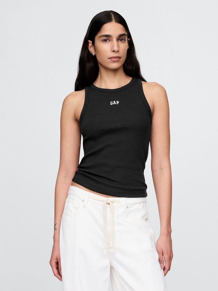 Gap Black Modern Rib Logo Halter Top - Image 1 of 4