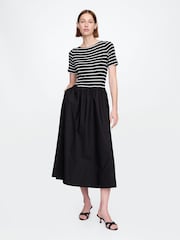 Черный/белый в полоску - Gap Modern Cotton-Modal Ribbed Midi Dress - Image 1 of 7