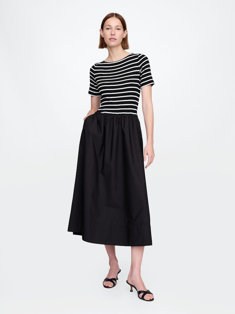 Черный/белый в полоску - Gap Modern Cotton-Modal Ribbed Midi Dress - Image 1 of 7
