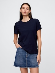 Темно-синий - Хлопковая футболка с короткими рукавами Gap Favourite - Изображение 1 из 6