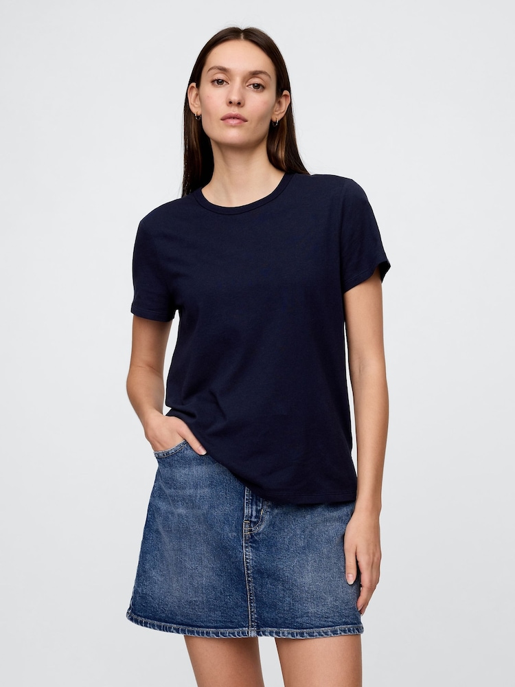 Темно-синий - Хлопковая футболка с короткими рукавами Gap Favourite - Изображение 1 из 6