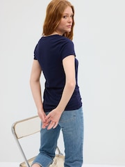 Темно-синий - Хлопковая футболка с короткими рукавами Gap Favourite - Изображение 2 из 6