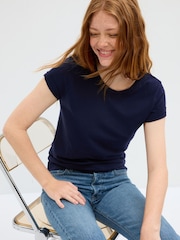 Темно-синий - Хлопковая футболка с короткими рукавами Gap Favourite - Изображение 4 из 6