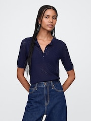 Azul marino - Top de punto calado en mezcla de lino con cuello henley de Gap - Imagen 1 de 5