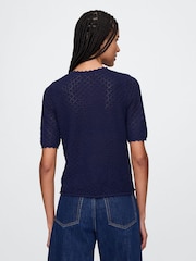 Azul marino - Top de punto calado en mezcla de lino con cuello henley de Gap - Imagen 2 de 5