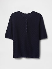 Azul marino - Top de punto calado en mezcla de lino con cuello henley de Gap - Imagen 4 de 5