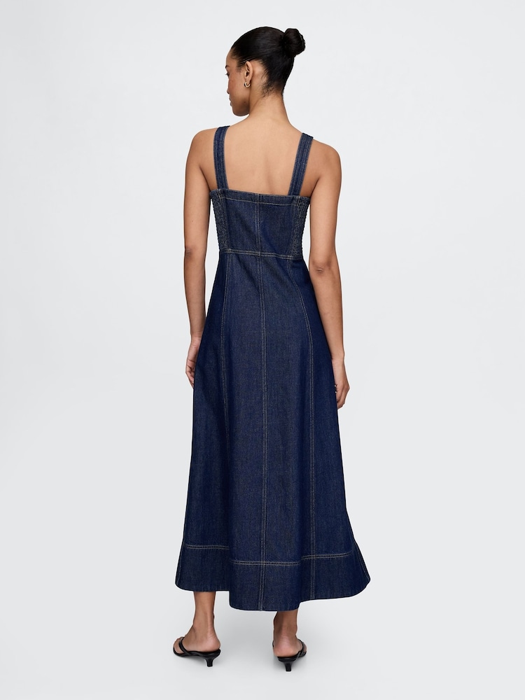 Gap Dark Wash Blue UltraSoft Denim Maxi Dress - Image 3 of 5