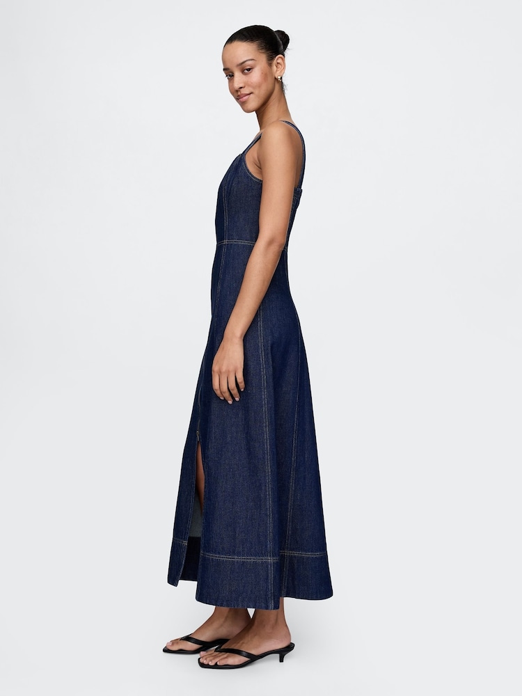 Gap Dark Wash Blue UltraSoft Denim Maxi Dress - Image 4 of 5
