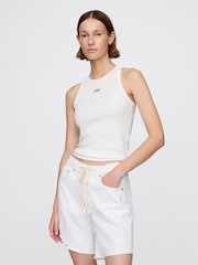 Gap White Modern Rib Logo Halter Top - Image 1 of 4
