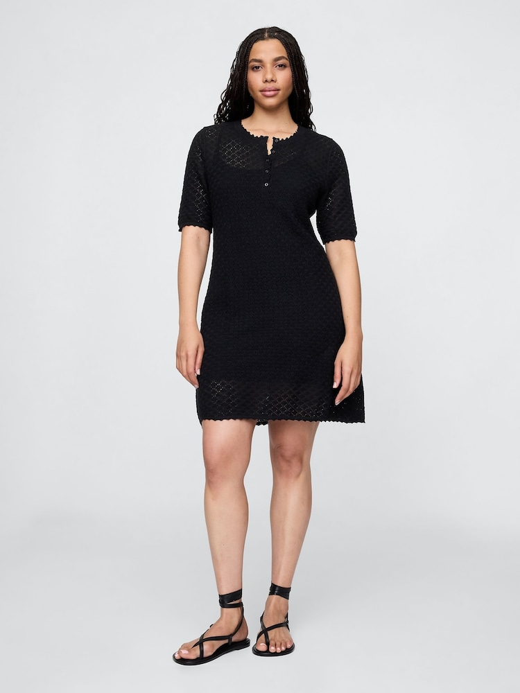 Gap Black Linen-Blend Pointelle Mini Dress - Image 1 of 5