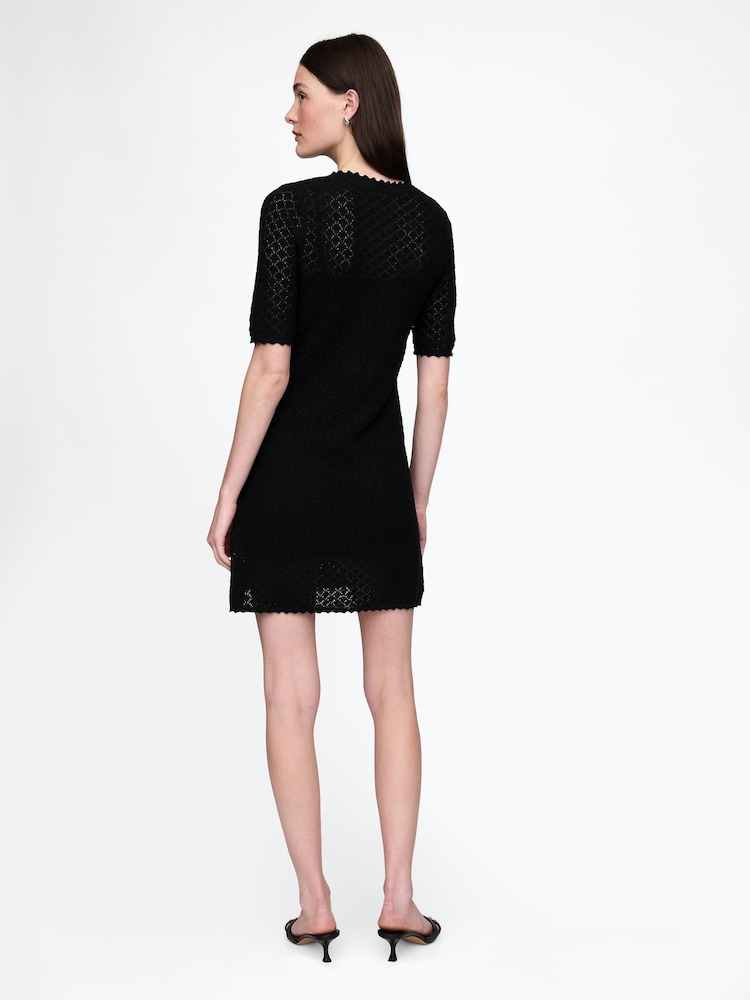 Gap Black Linen-Blend Pointelle Mini Dress - Image 3 of 5