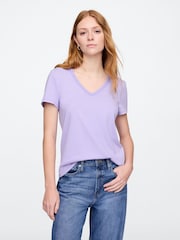 Gap Lilac Purple V-Neck Favourite Cotton Short Sleeve T-Shirt - Image 1 of 5