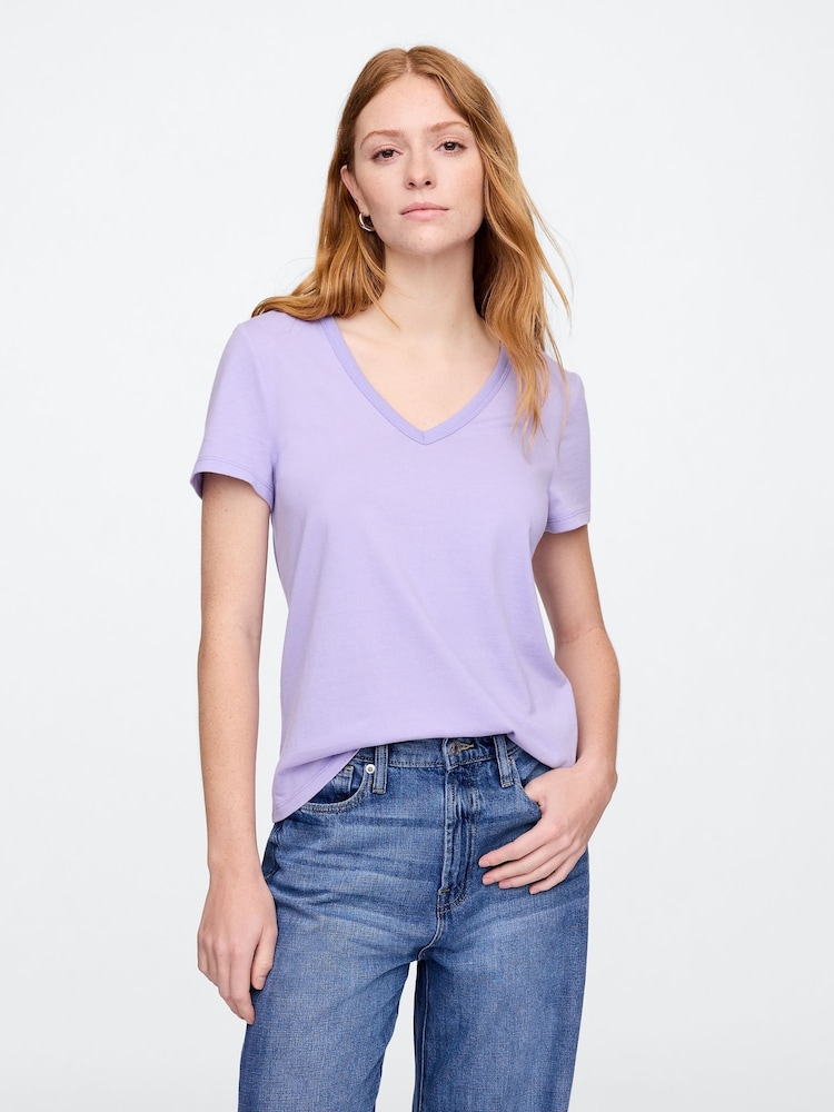 Gap Lilac Purple V-Neck Favourite Cotton Short Sleeve T-Shirt - Image 1 of 5
