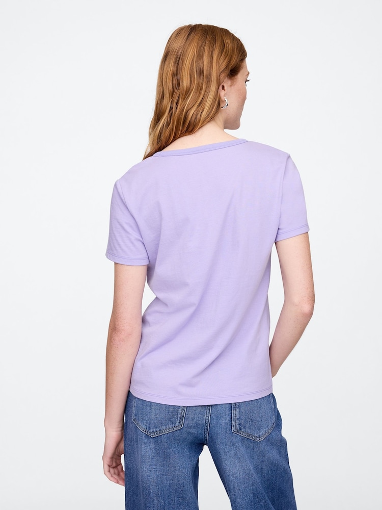 Gap Lilac Purple V-Neck Favourite Cotton Short Sleeve T-Shirt - Image 2 of 5