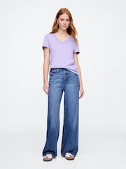 Gap Lilac Purple V-Neck Favourite Cotton Short Sleeve T-Shirt - Image 3 of 5