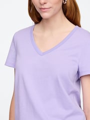 Gap Lilac Purple V-Neck Favourite Cotton Short Sleeve T-Shirt - Image 4 of 5