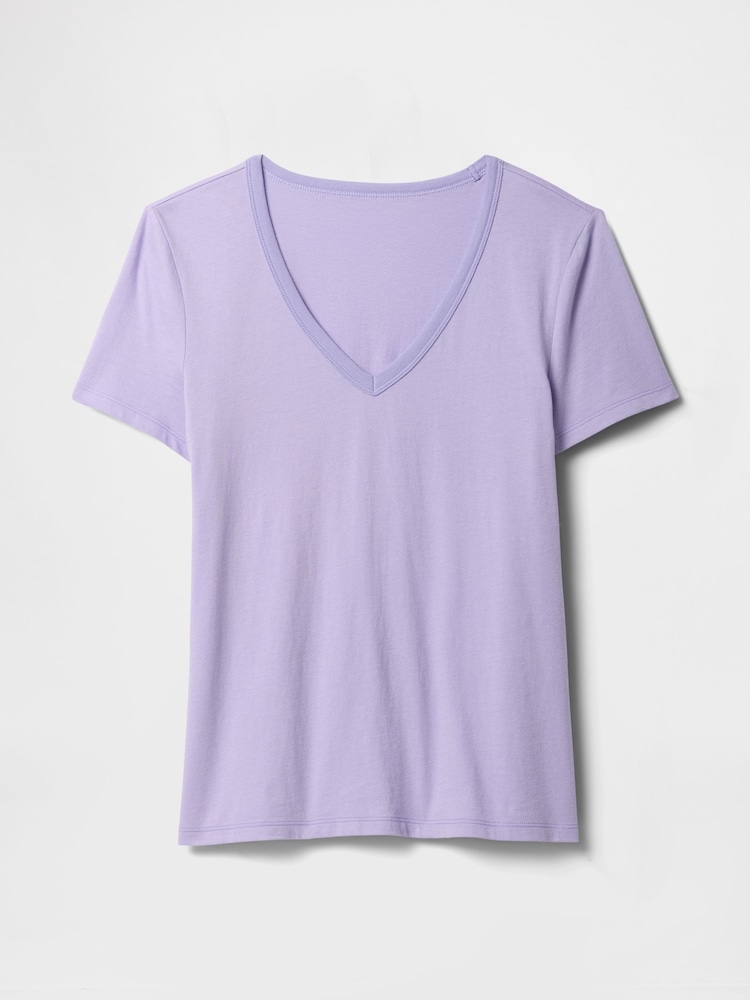 Gap Lilac Purple V-Neck Favourite Cotton Short Sleeve T-Shirt - Image 5 of 5