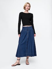 Gap Blue Denim Western Yoke Midi Skirt - Image 1 of 5