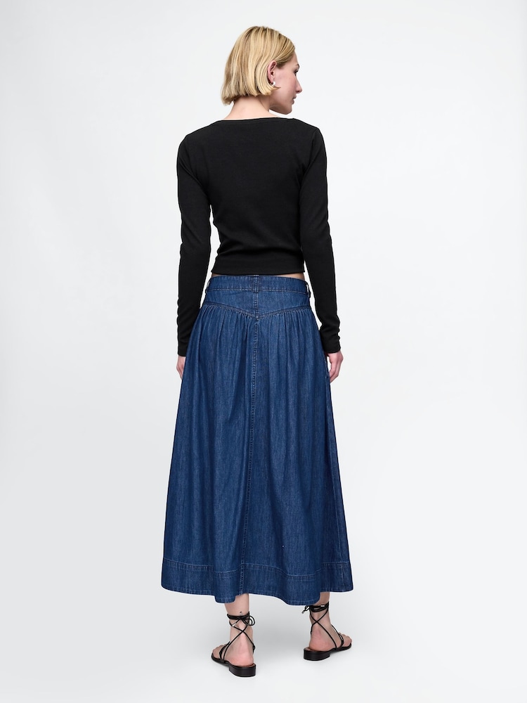 Gap Blue Denim Western Yoke Midi Skirt - Image 2 of 5