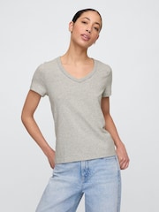 Gap Grey V-Neck Favourite Cotton Short Sleeve T-Shirt - Image 1 of 5