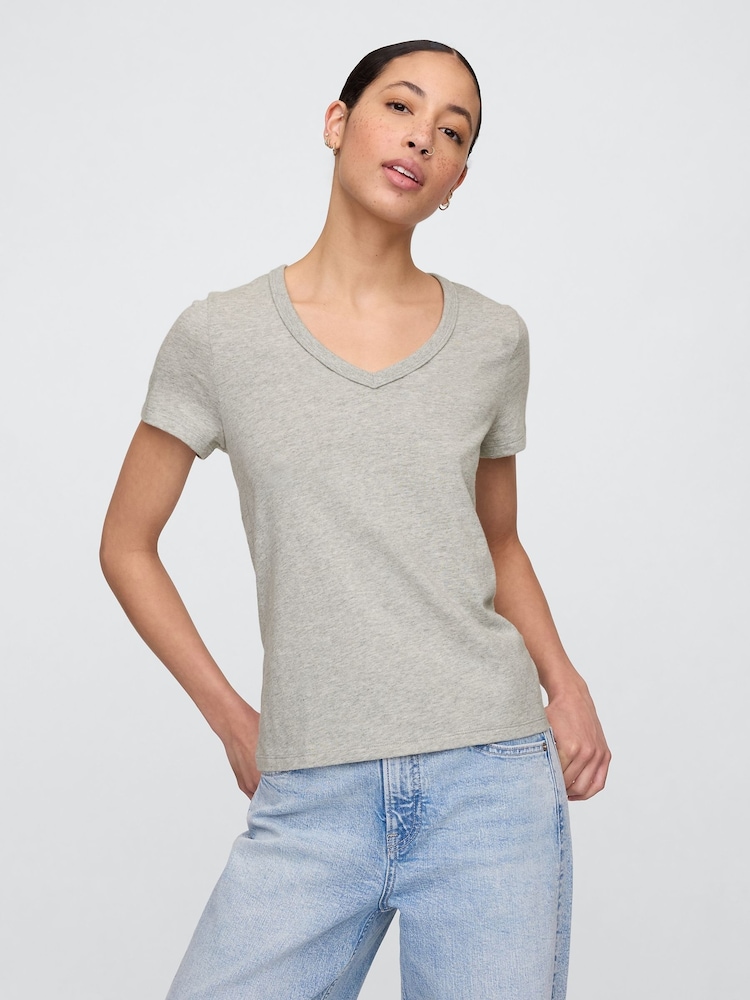 Gap Grey V-Neck Favourite Cotton Short Sleeve T-Shirt - Image 1 of 5