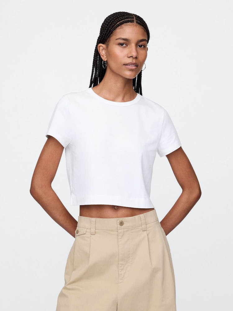 Gap White Cotton Crew Neck Cropped T-Shirt - Image 1 of 4