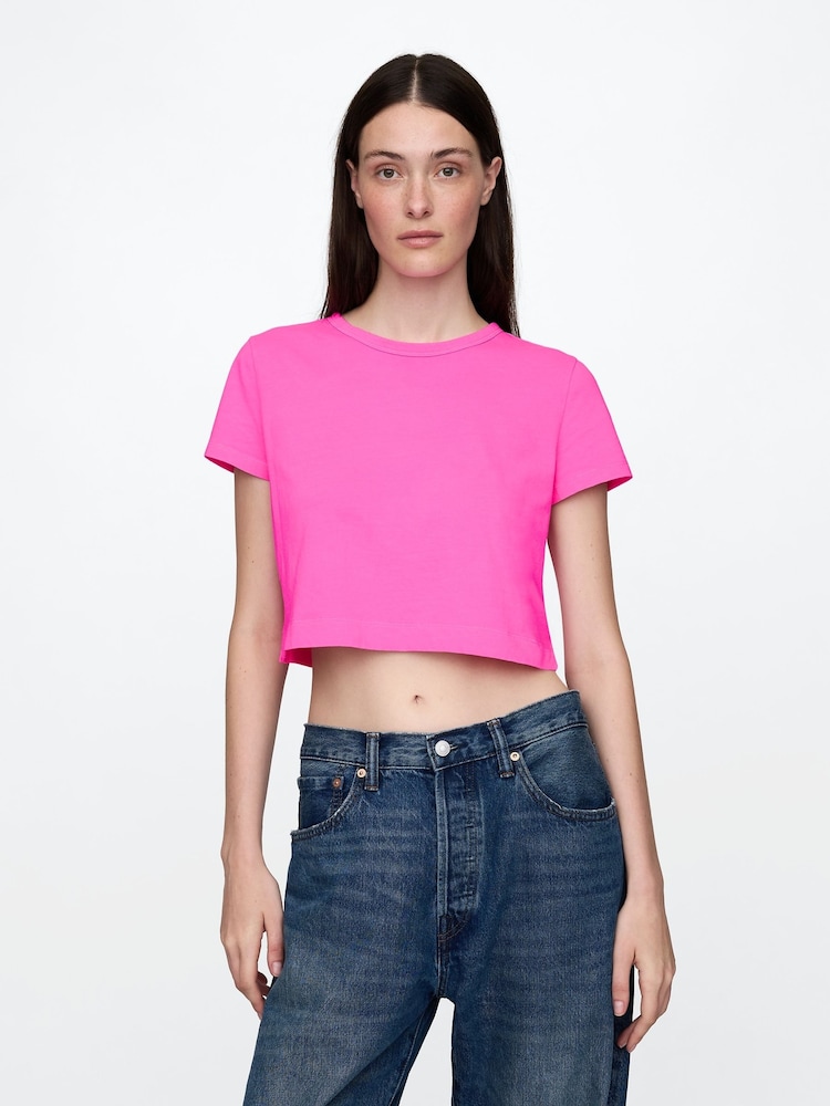 Gap Pink Cotton Crew Neck Cropped T-Shirt - Image 1 of 4
