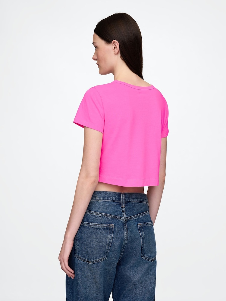 Gap Pink Cotton Crew Neck Cropped T-Shirt - Image 2 of 4
