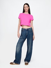 Gap Pink Cotton Crew Neck Cropped T-Shirt - Image 3 of 4