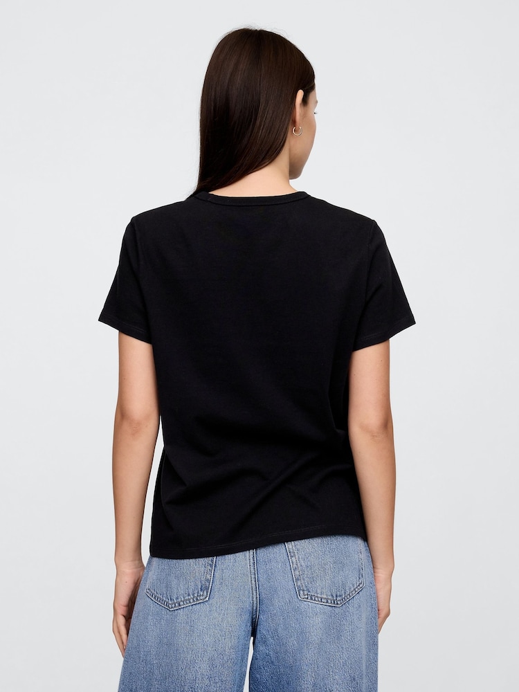 Черный - Хлопковая футболка с короткими рукавами Gap Favourite - Изображение 2 из 4