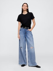 Черный - Хлопковая футболка с короткими рукавами Gap Favourite - Изображение 3 из 4