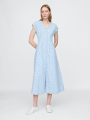 Gap Blue Floral Pleated Denim Midi Dress - Image 1 of 7