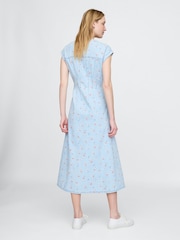 Gap Blue Floral Pleated Denim Midi Dress - Image 2 of 7