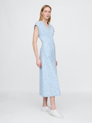Gap Blue Floral Pleated Denim Midi Dress - Image 3 of 7