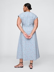 Gap Blue Floral Pleated Denim Midi Dress - Image 5 of 7