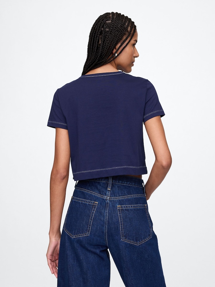Gap Denim Blue Cotton Cropped T-Shirt - Image 2 of 5